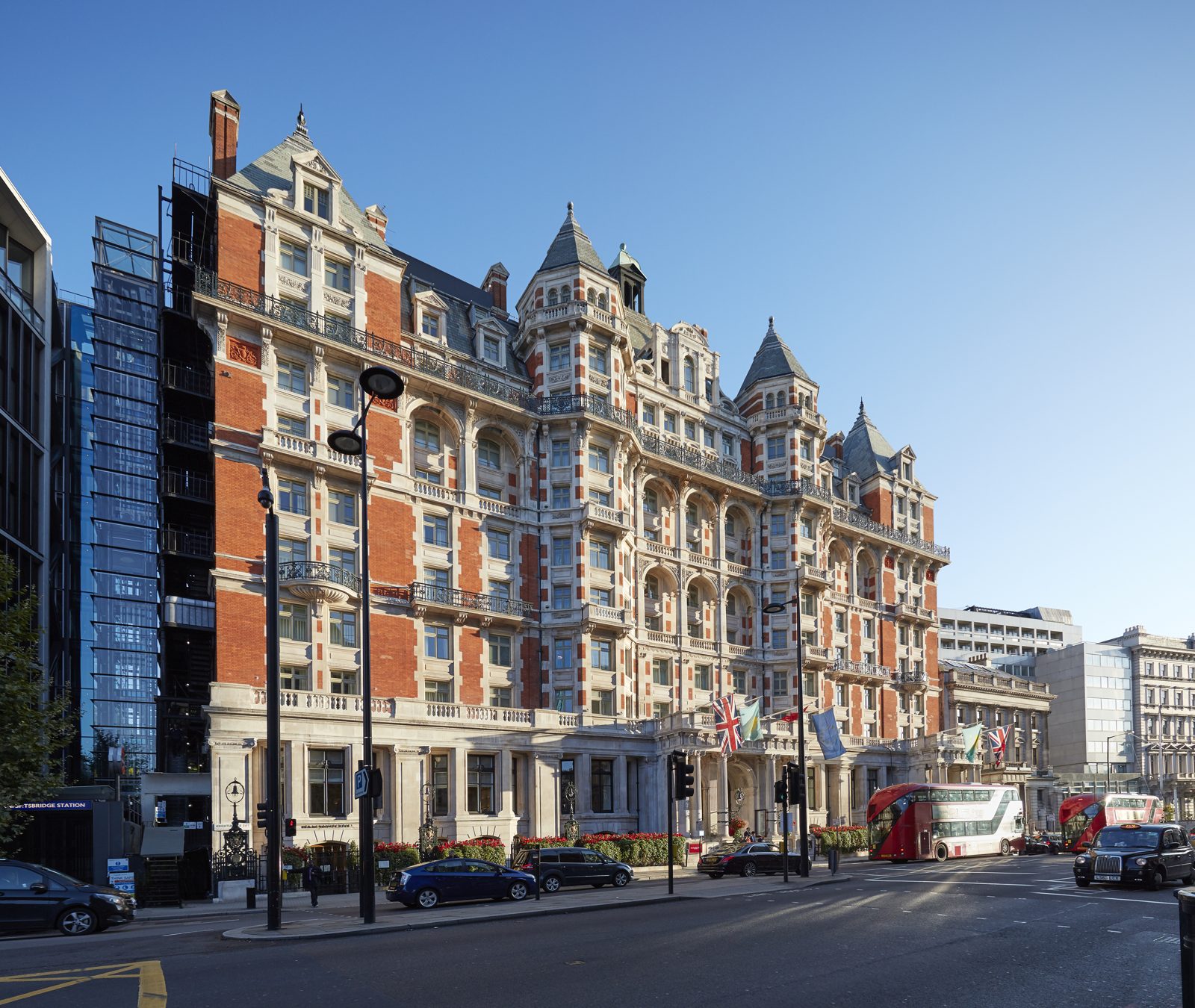 Exterior of Mandarin Oriental Hyde Park hotel on Knightsbridge, London