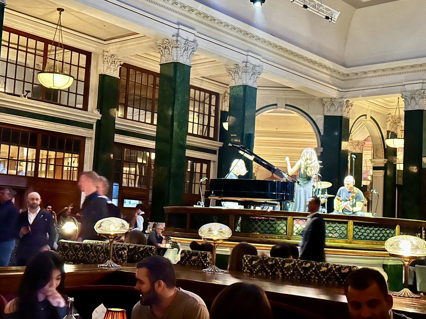 Live music performance in the banking hall at The Ned London