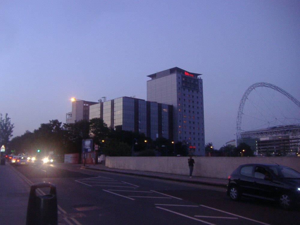 ibis London Wembley hotel with Wembley Stadium arch behind it