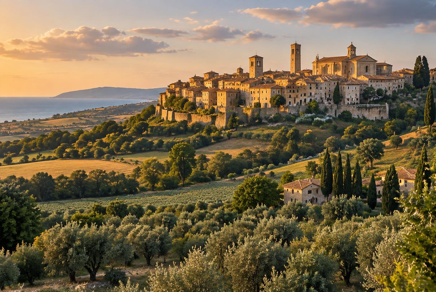Historic hill town and countryside near Tarquinia in Lazio